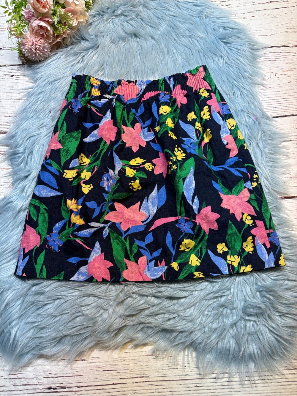 J. Crew Factory Linen Cotton Blend Floral Lined Elastic Waist Mini Skirt sz 2